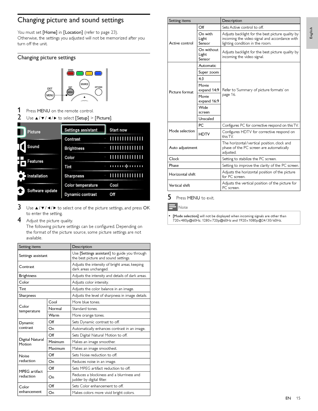 Philips 46PFL7505D, 40PFL7505D, 55PFL7505D user manual Changing picture and sound settings, Changing picture settings 