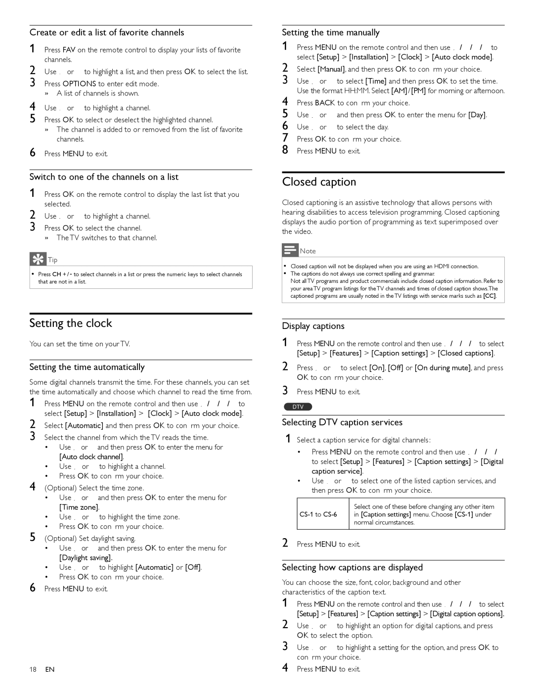 Philips 46PFL7505D, 40PFL7505D, 55PFL7505D user manual Setting the clock, Closed caption 