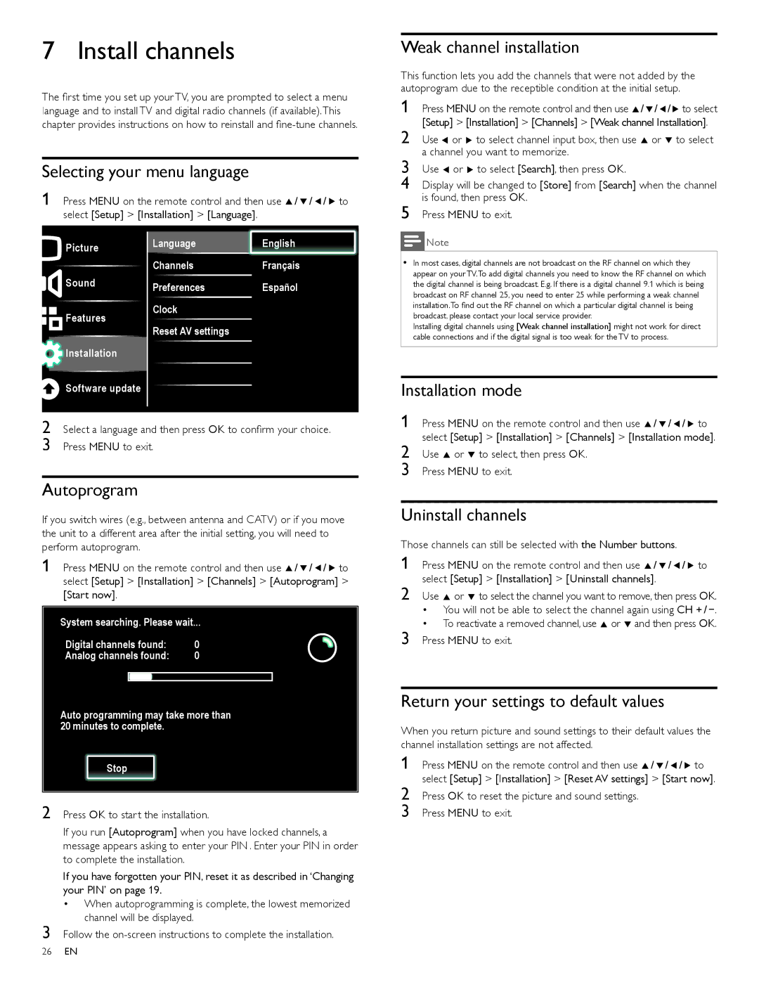 Philips 40PFL7505D, 46PFL7505D, 55PFL7505D user manual Install channels 