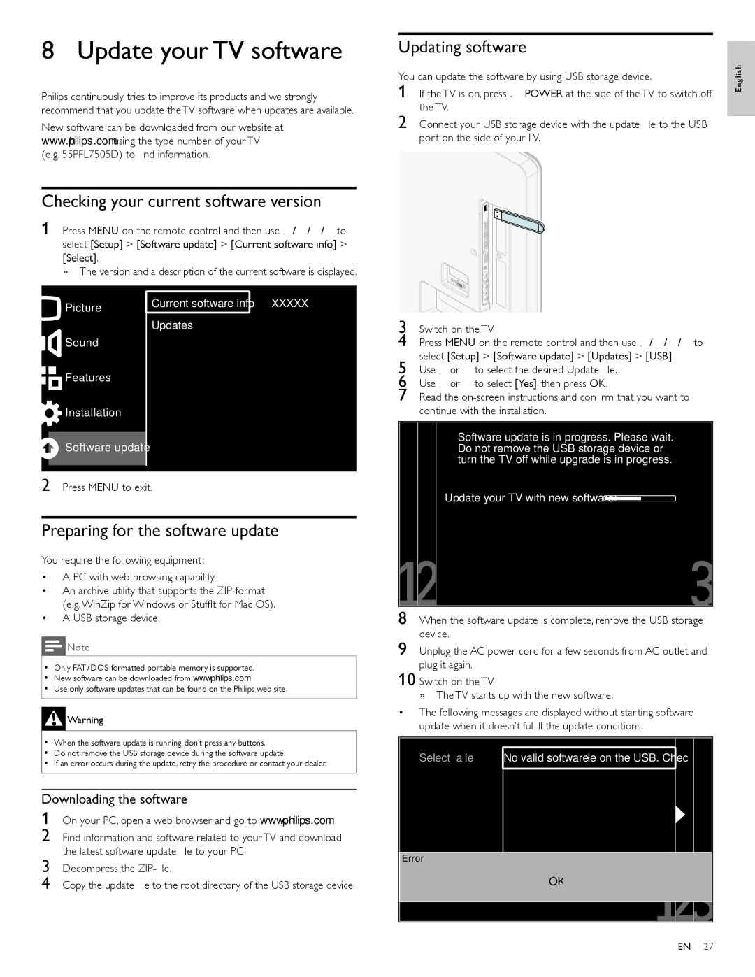 Philips 46PFL7505D Update your TV software, Checking your current software version, Preparing for the software update 