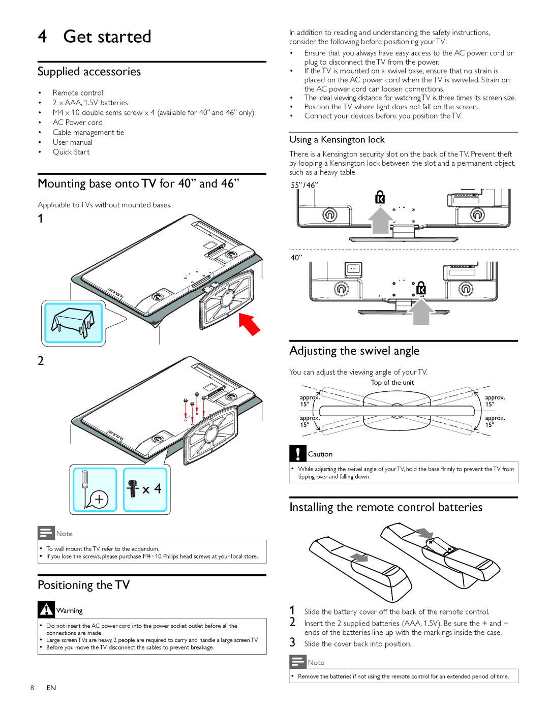 Philips 40PFL7505D, 46PFL7505D, 55PFL7505D user manual Get started 