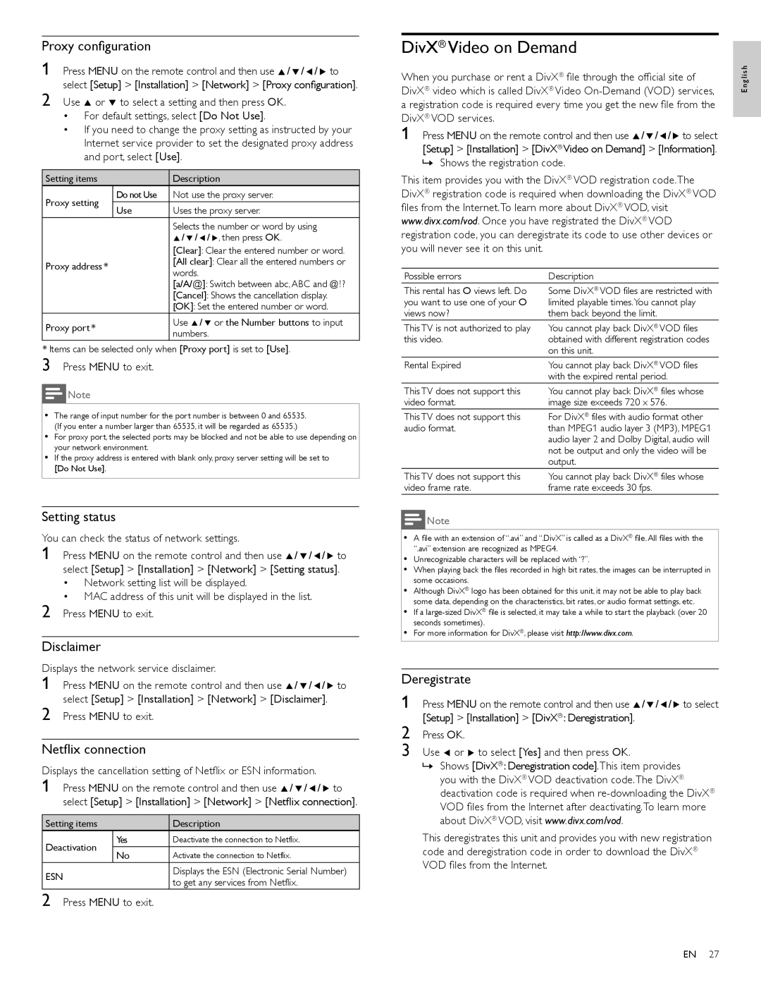 Philips 46PFL7705D, 40PFL7705D, 55PFL7705D user manual DivX Video on Demand 