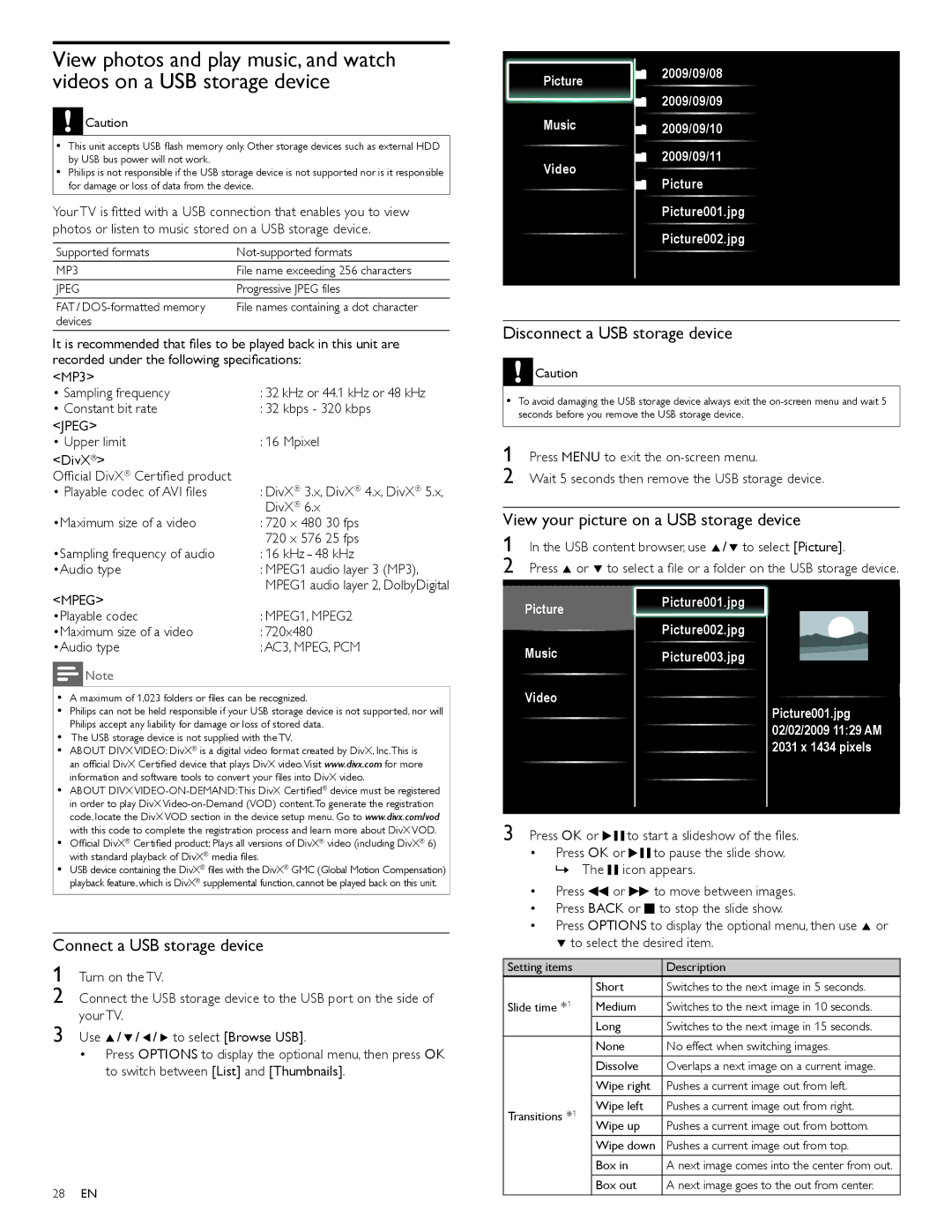 Philips 55PFL7705D, 40PFL7705D, 46PFL7705D user manual Connect a USB storage device, Disconnect a USB storage device 