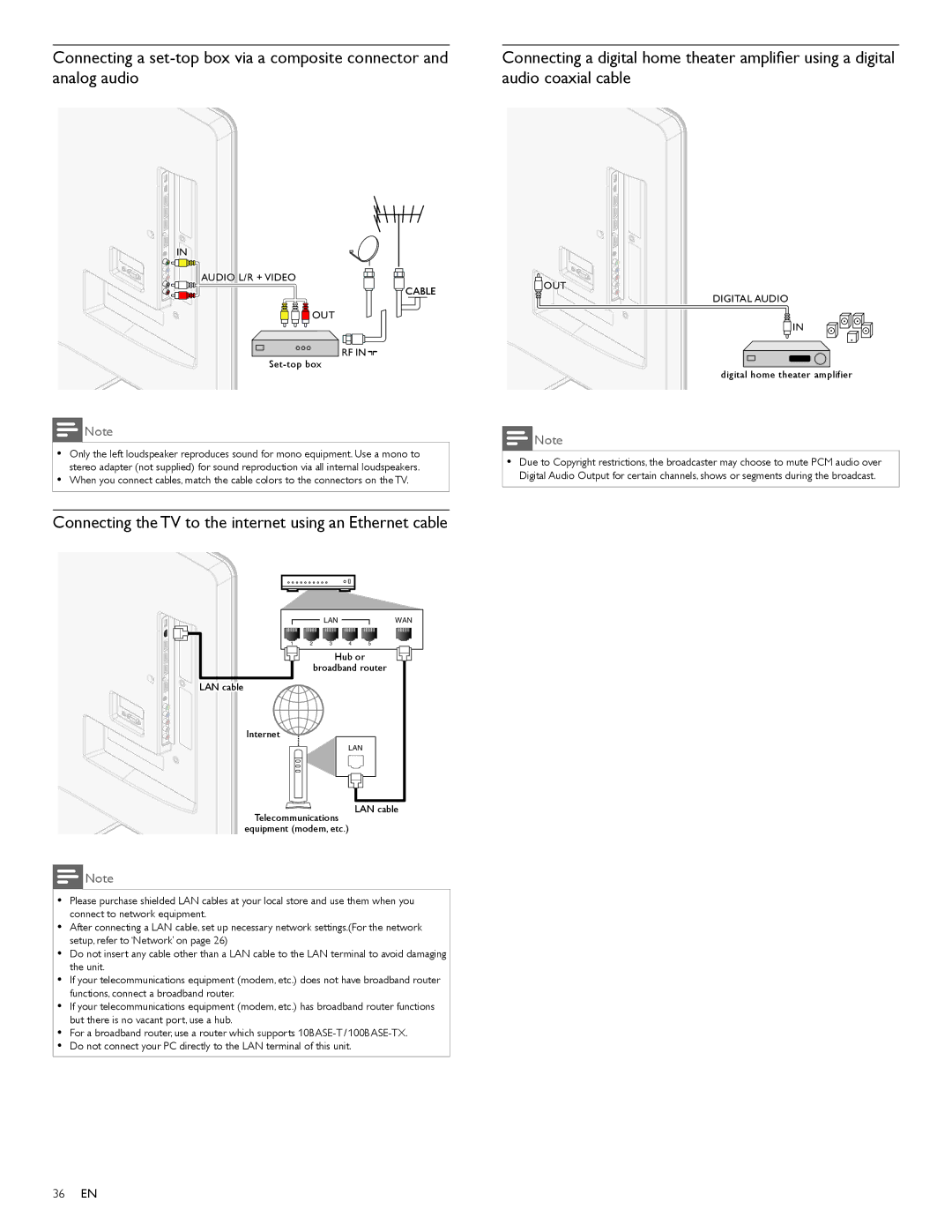 Philips 46PFL7705D, 40PFL7705D Connecting the TV to the internet using an Ethernet cable, Audio L/R + Video Cable OUT 