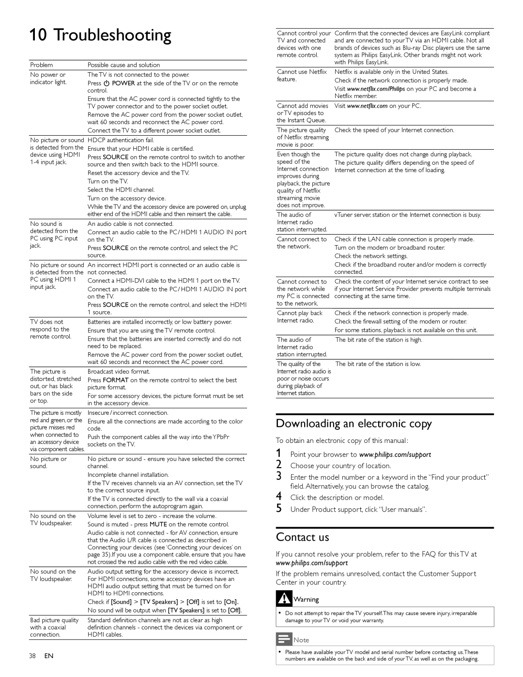 Philips 40PFL7705D, 46PFL7705D, 55PFL7705D user manual Downloading an electronic copy, Contact us 