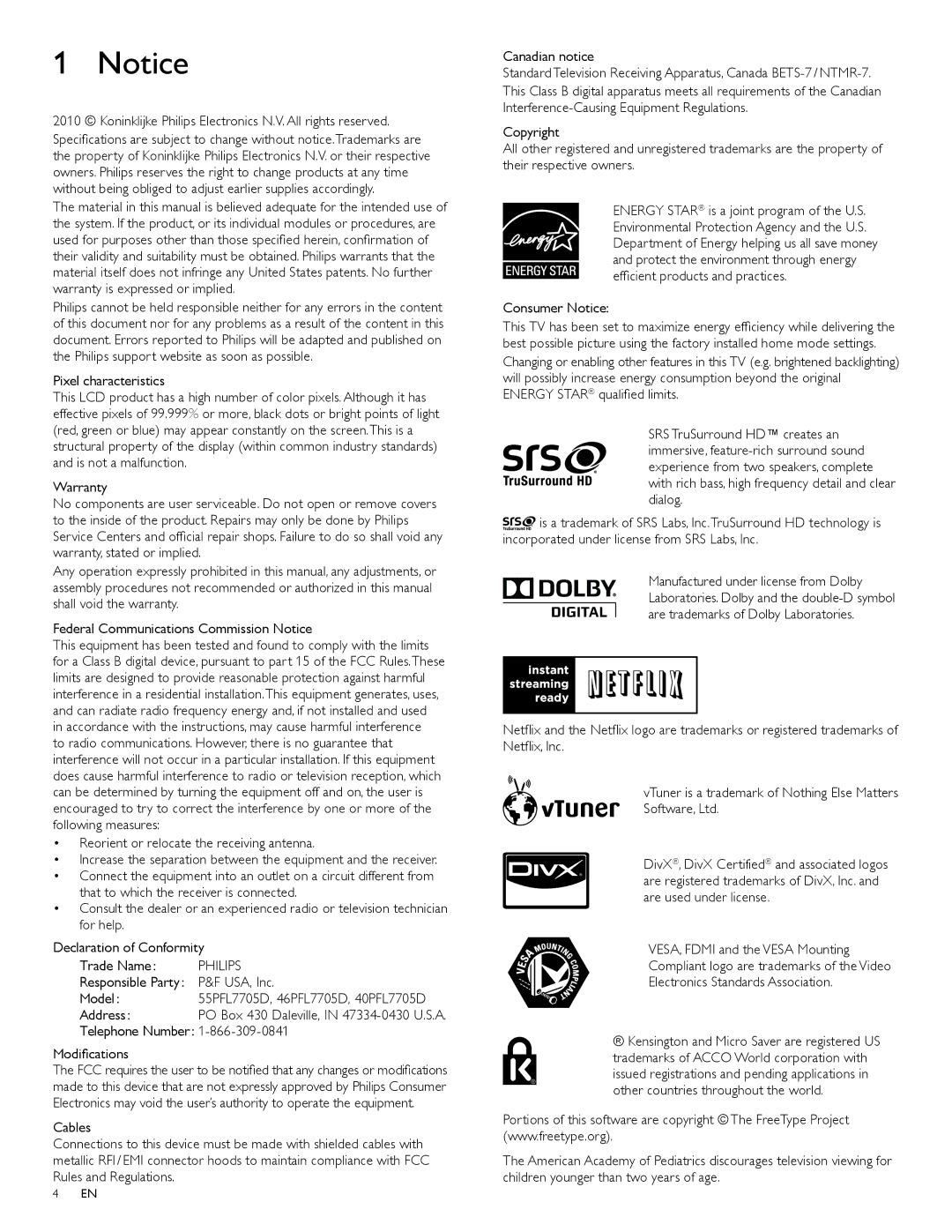 Philips 55PFL7705D, 40PFL7705D, 46PFL7705D user manual Philips 