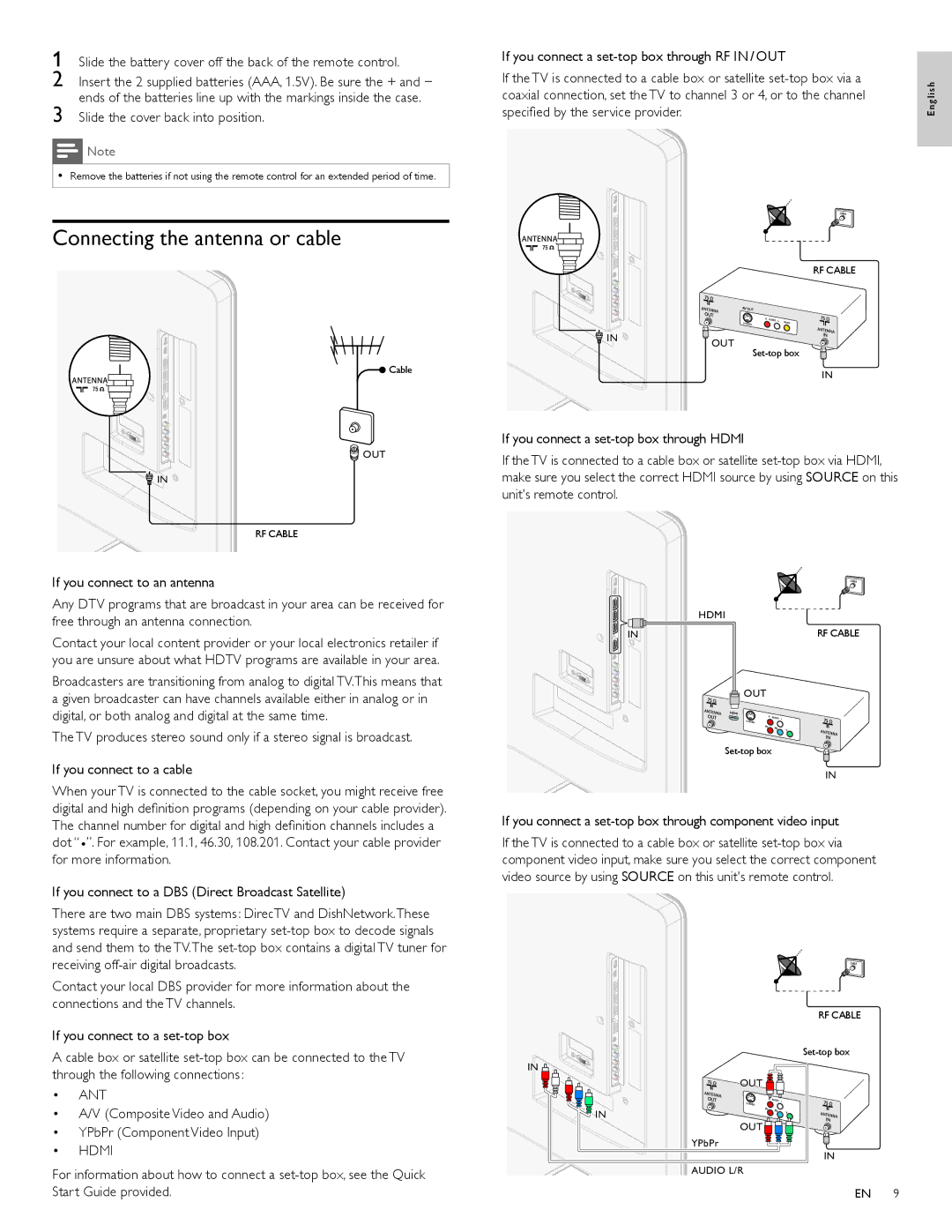 Philips 55PFL7705DV/F7, 40PFL7705DV, 46PFL7705DV user manual Connecting the antenna or cable, Ant, Hdmi 