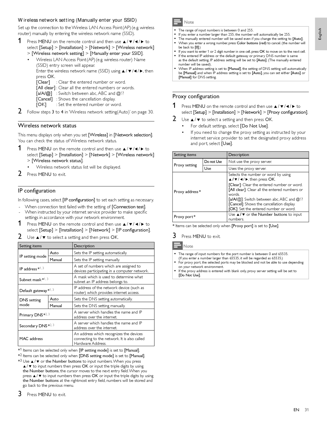 Philips 40PFL7705DV, 46PFL7705DV, 55PFL7705DV/F7 user manual Wireless network status, IP conﬁguration, Proxy conﬁguration 