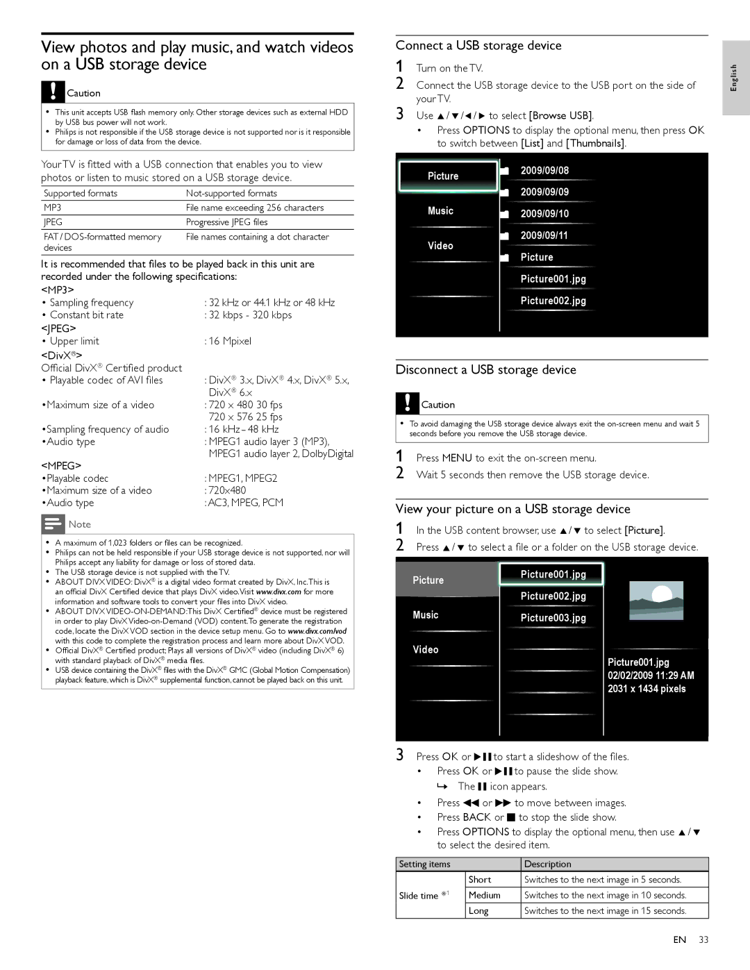 Philips 55PFL7705DV/F7, 40PFL7705DV, 46PFL7705DV user manual Connect a USB storage device, Disconnect a USB storage device 