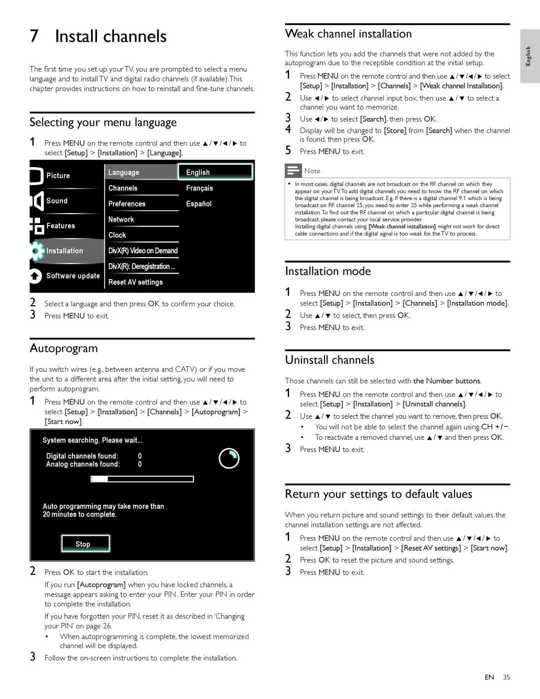 Philips 40PFL7705DV, 46PFL7705DV, 55PFL7705DV/F7 user manual Install channels 