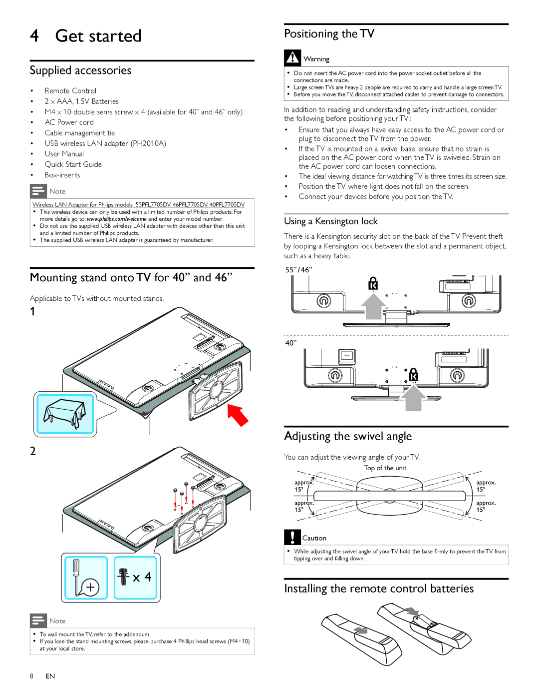 Philips 46PFL7705DV, 40PFL7705DV, 55PFL7705DV/F7 user manual Get started 