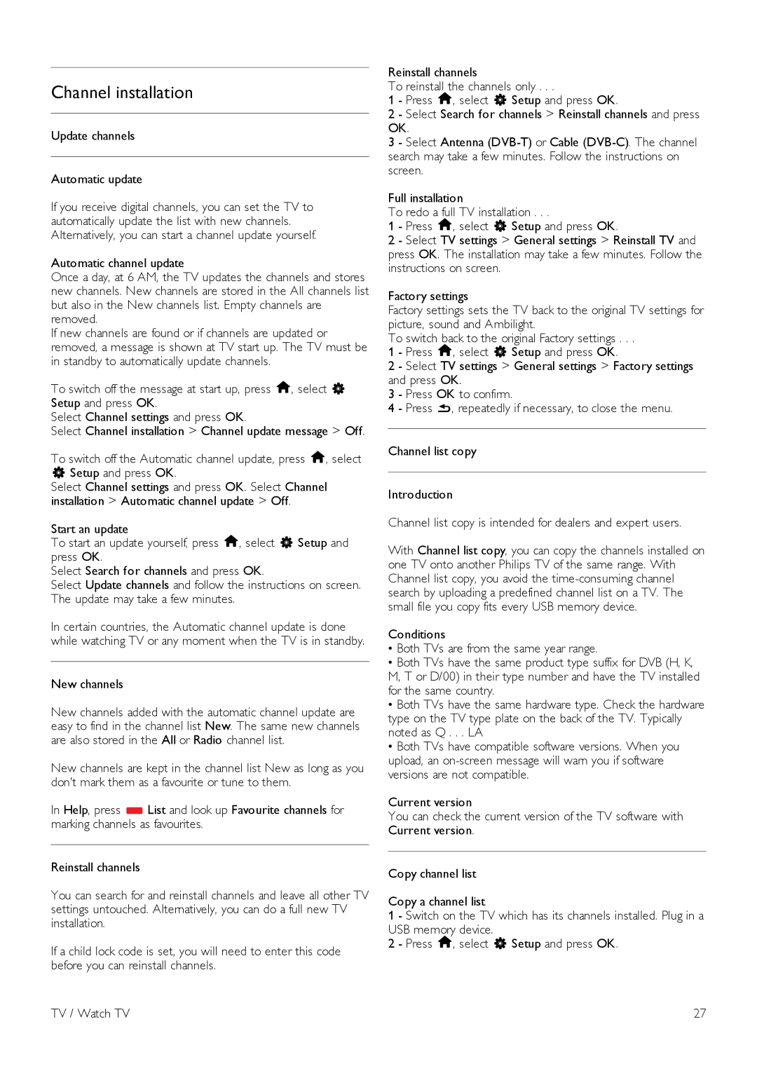 Philips 40PFL8007, 46PFL8007, 55PFL8007 manual Channel installation, Update channels Automatic update 