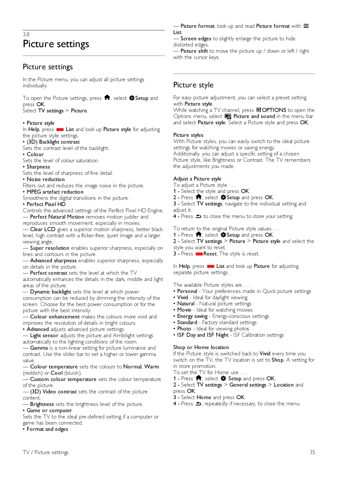 Philips 55PFL8007, 40PFL8007, 46PFL8007 manual Picture settings, Picture style 