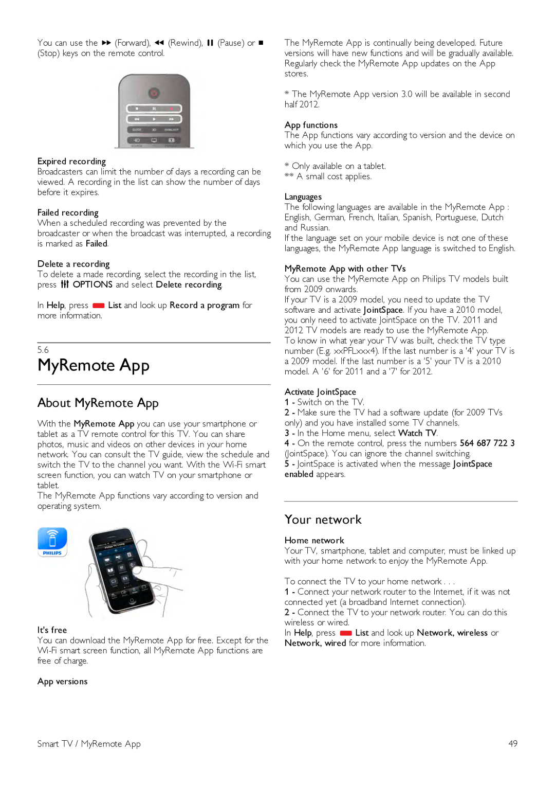 Philips 46PFL8007, 40PFL8007, 55PFL8007 manual About MyRemote App, Your network, Home network 