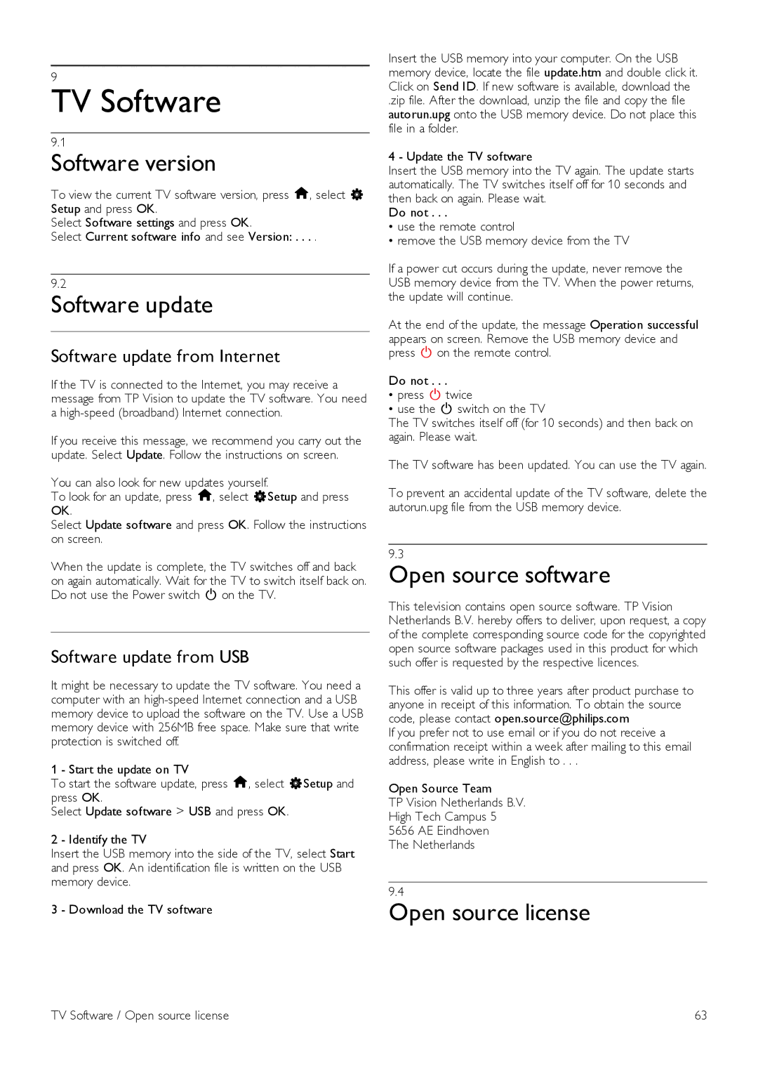 Philips 40PFL8007, 46PFL8007 TV Software, Software version, Software update, Open source software, Open source license 