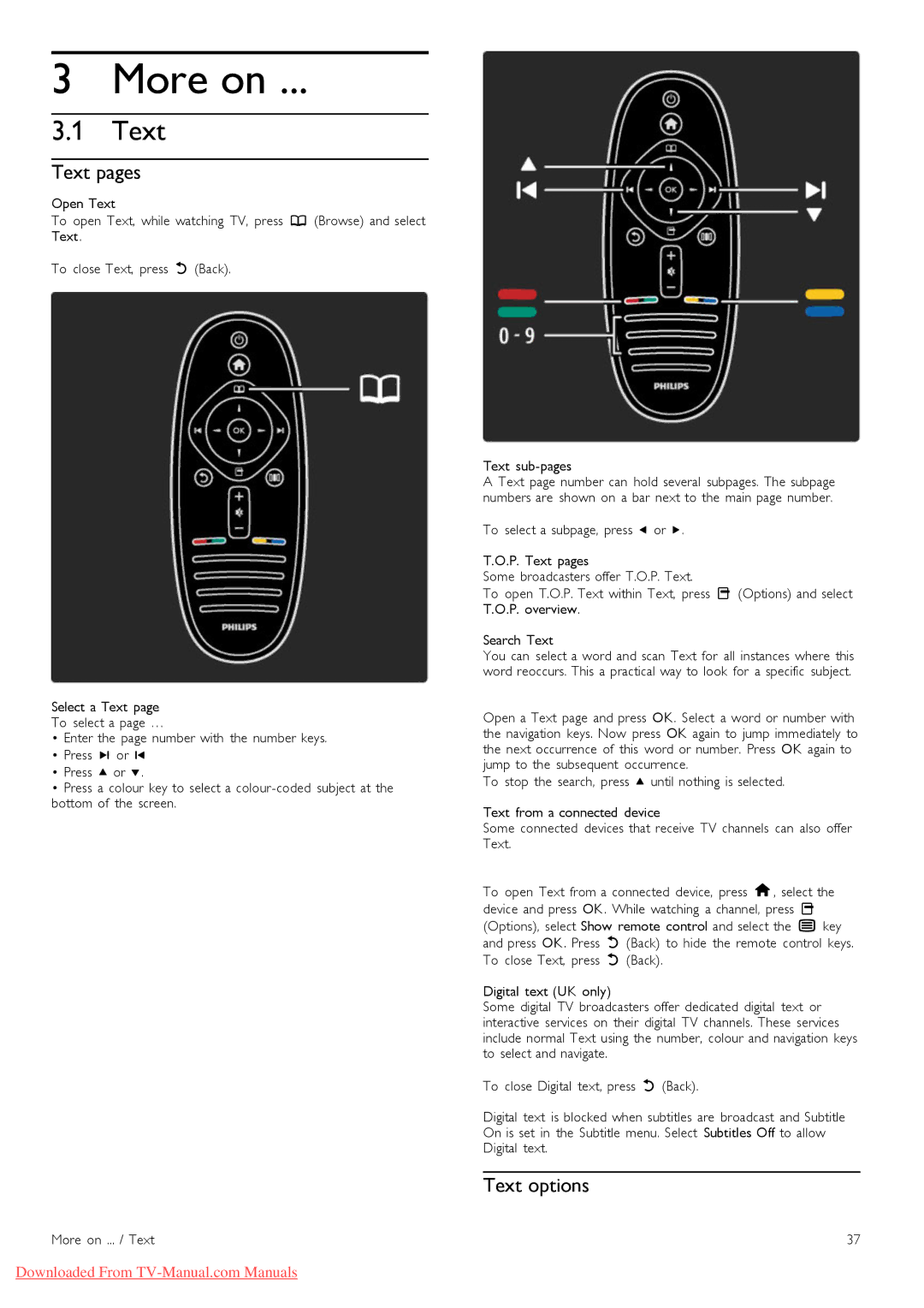 Philips 46PFL8505, 40PFL8505 manual More on, Text pages, Text options 