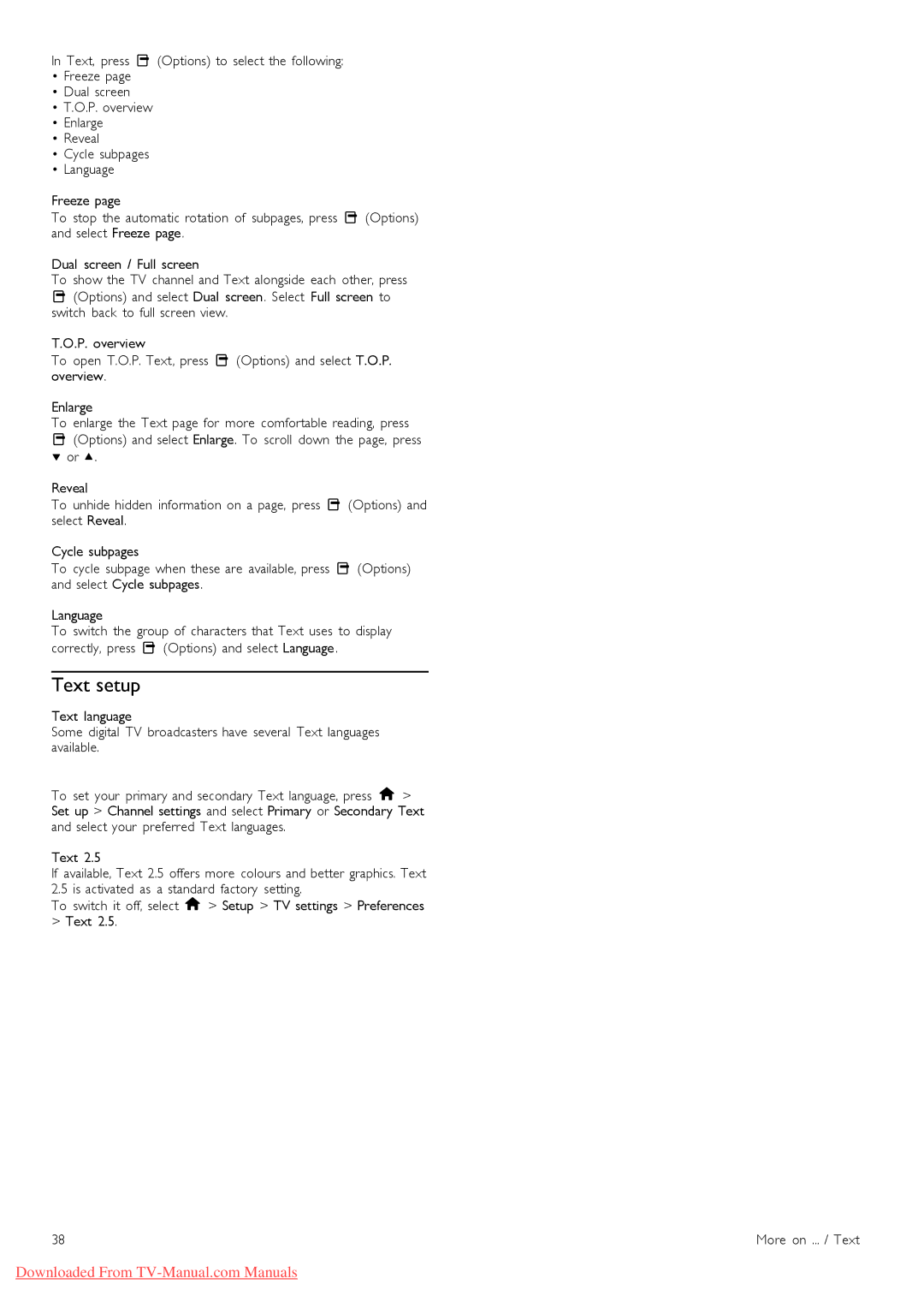 Philips 40PFL8505, 46PFL8505 manual Text setup 