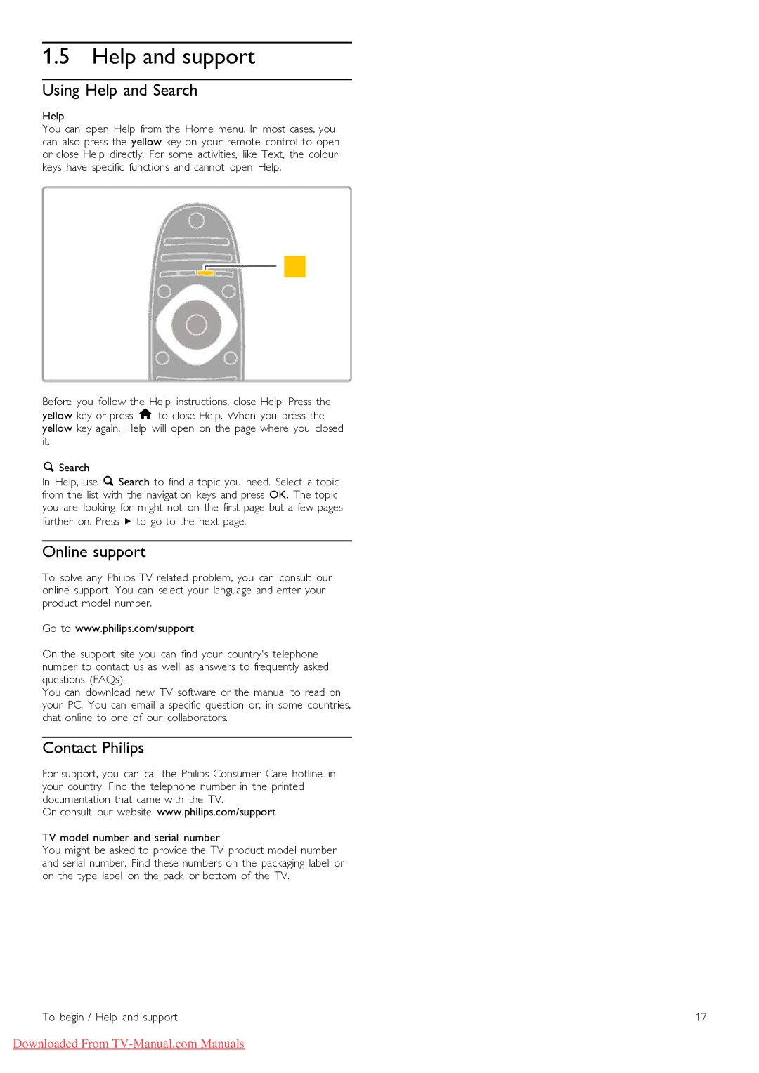 Philips 46PFL9715, 40PFL9715 manual Help and support, Using Help and Search, Online support, Contact Philips 