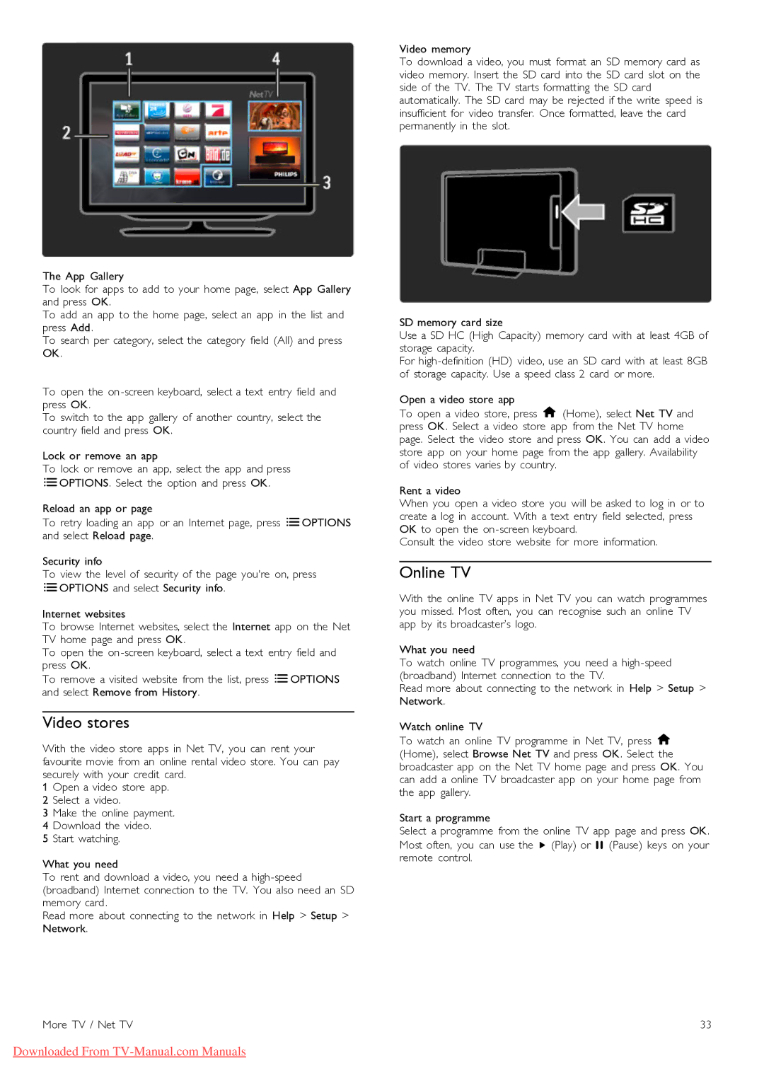 Philips 46PFL9715, 40PFL9715 manual Video stores, Online TV 