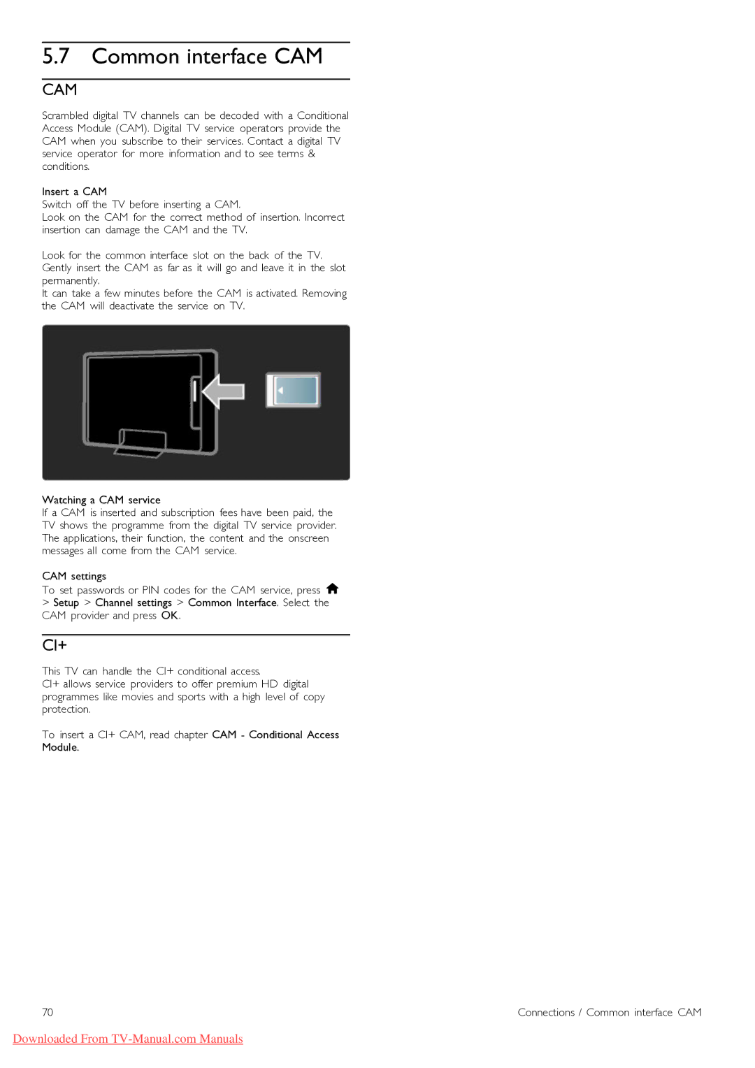 Philips 40PFL9715, 46PFL9715 manual Common interface CAM, Cam 