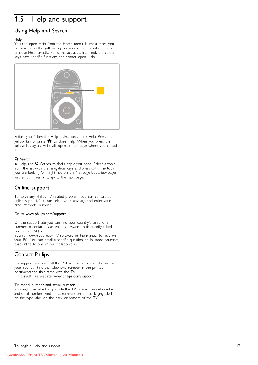 Philips 40PFL97151K manual Help and support, Using Help and Search, Online support, Contact Philips 