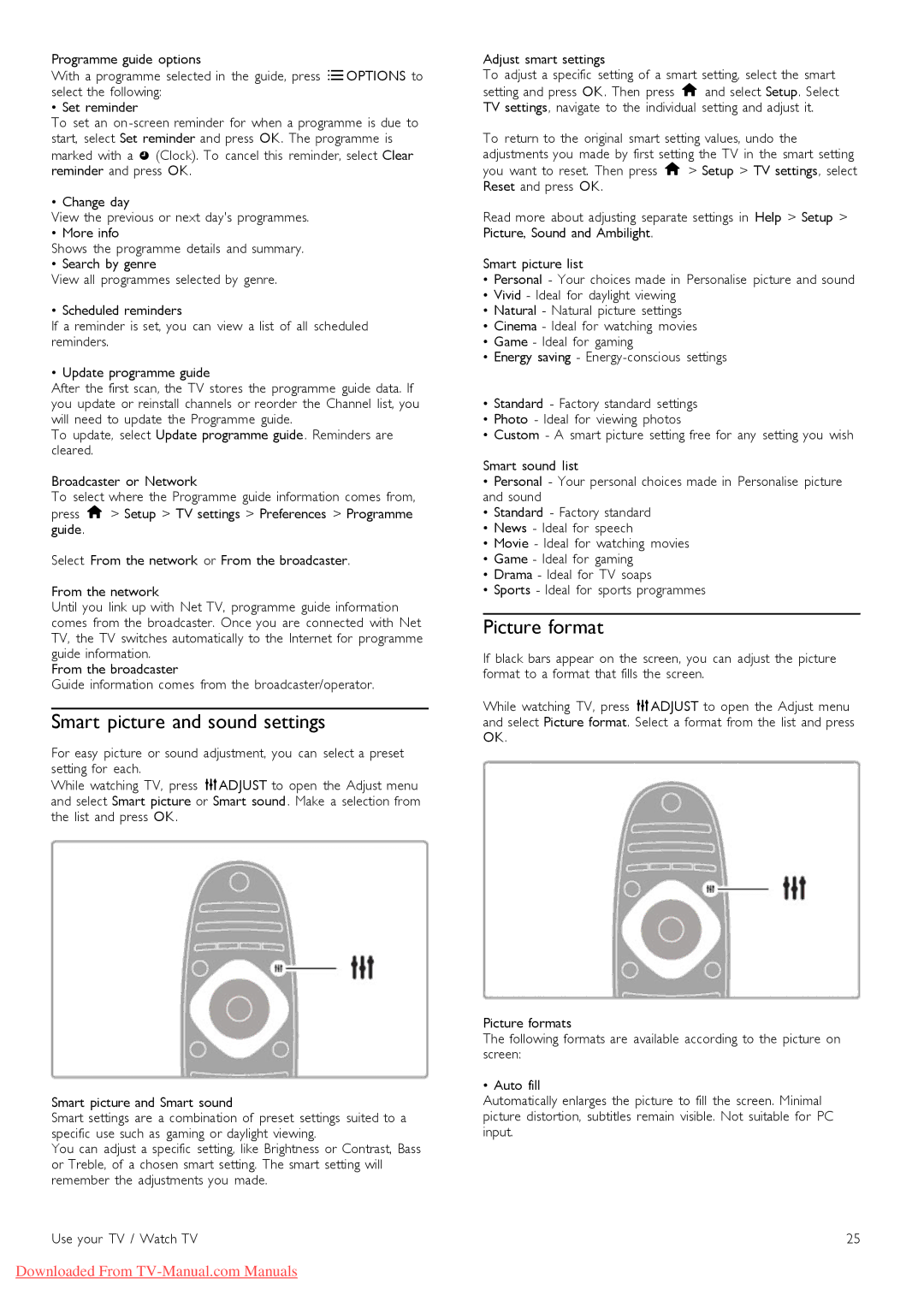 Philips 40PFL97151K manual Smart picture and sound settings, Picture format 