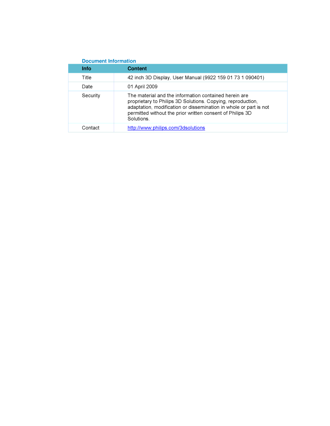 Philips 42-3D6W01/00, 42-3D6W02/00, 42-3D6C02/00, 42-3D6C01/00 user manual Document Information, Info Content 