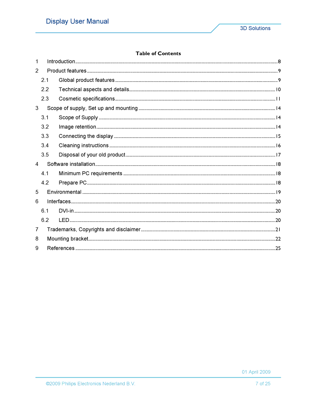 Philips 42-3D6C01/00, 42-3D6W02/00, 42-3D6C02/00, 42-3D6W01/00 user manual Table of Contents 