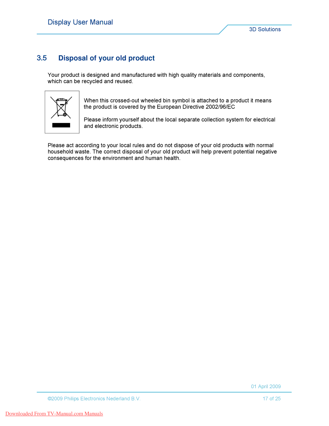 Philips 42-3D6C02/00, 42-3D6W02/00, 42-3D6W01/00, 42-3D6C01/00 user manual Disposal of your old product 