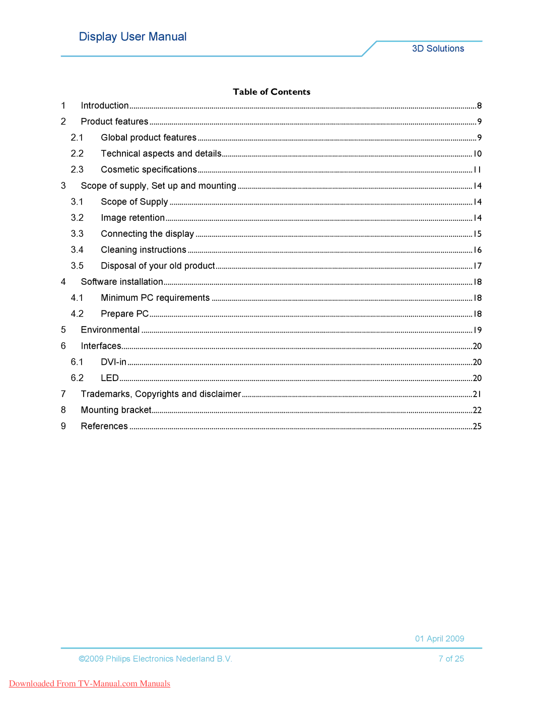 Philips 42-3D6C01/00, 42-3D6W02/00, 42-3D6C02/00, 42-3D6W01/00 user manual Table of Contents 