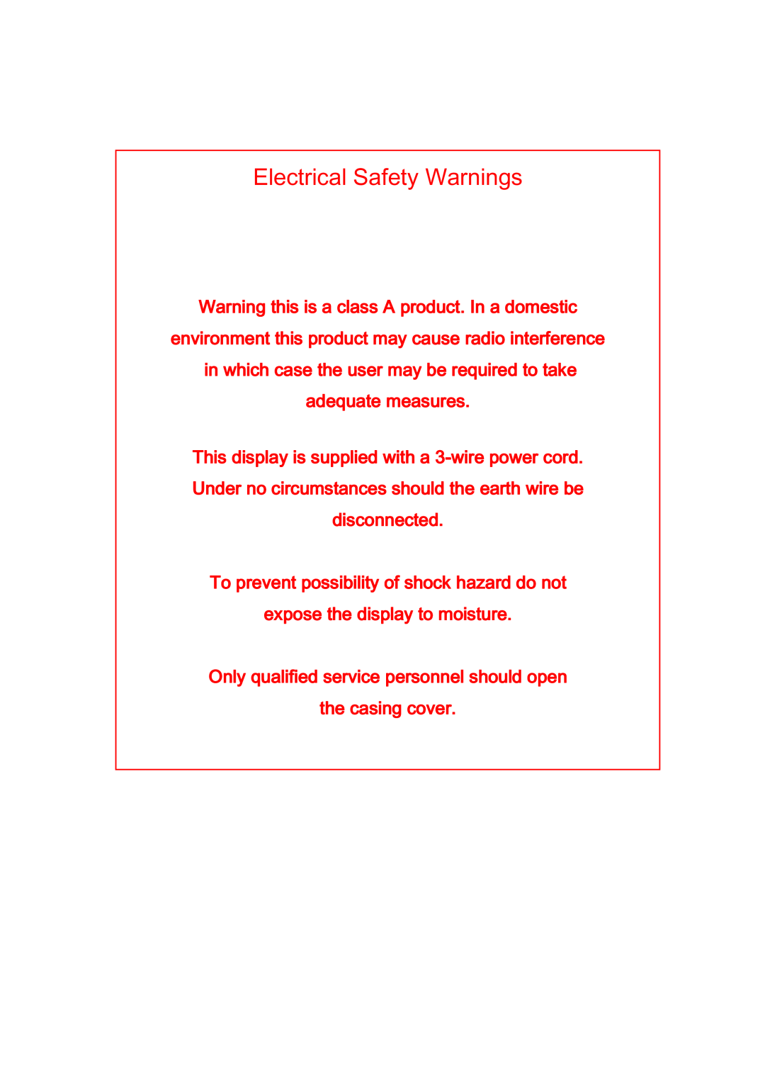 Philips 42-3DW602/00, 42-3DC601/00, 42-3DC602/00, 42-3DW601/00 user manual Electrical Safety Warnings 