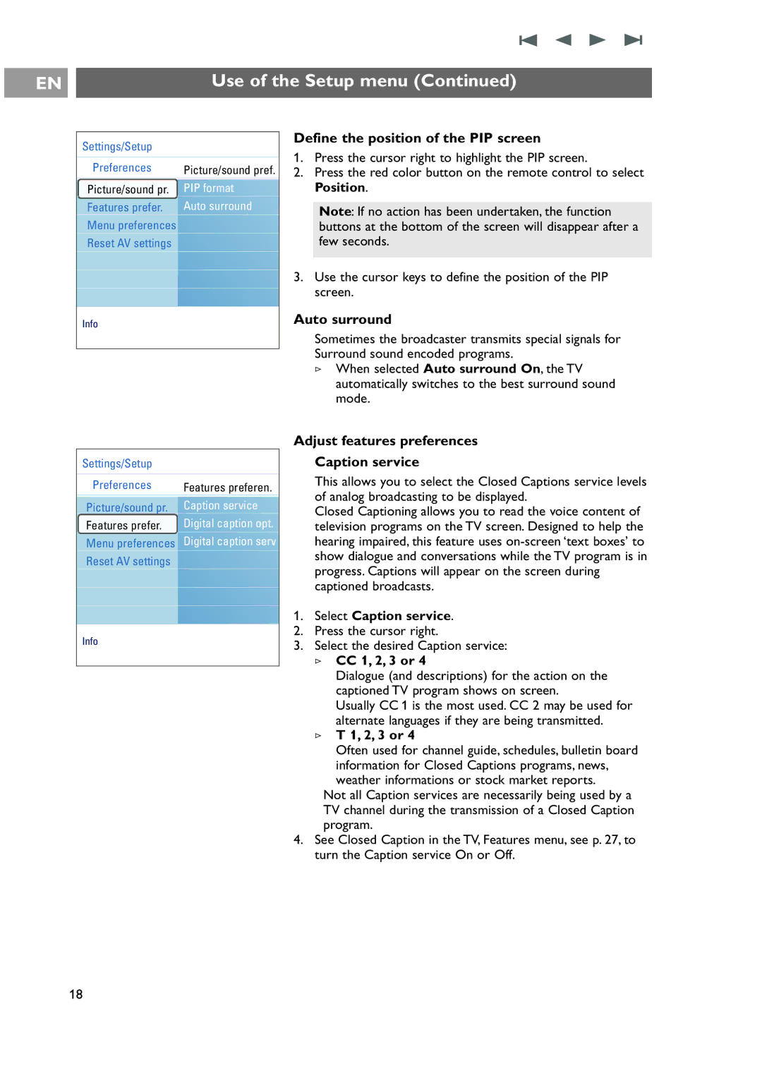 Philips 42-50-63PF9631D/37 warranty Define the position of the PIP screen, Auto surround 