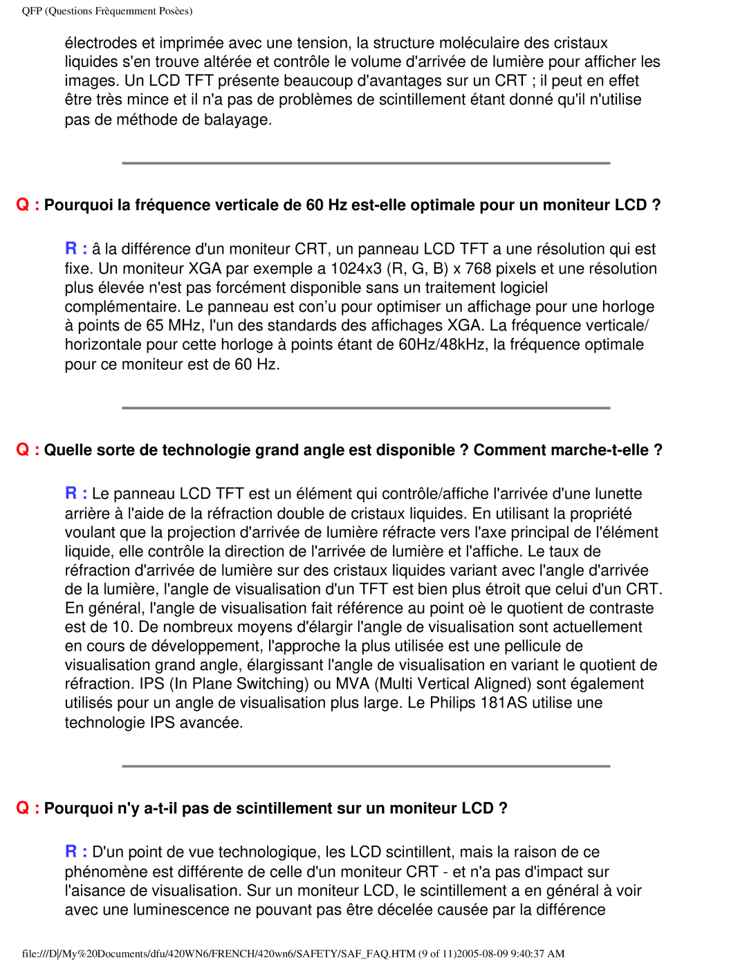 Philips 420WN6 manual QFP Questions Frèquemment Posèes 