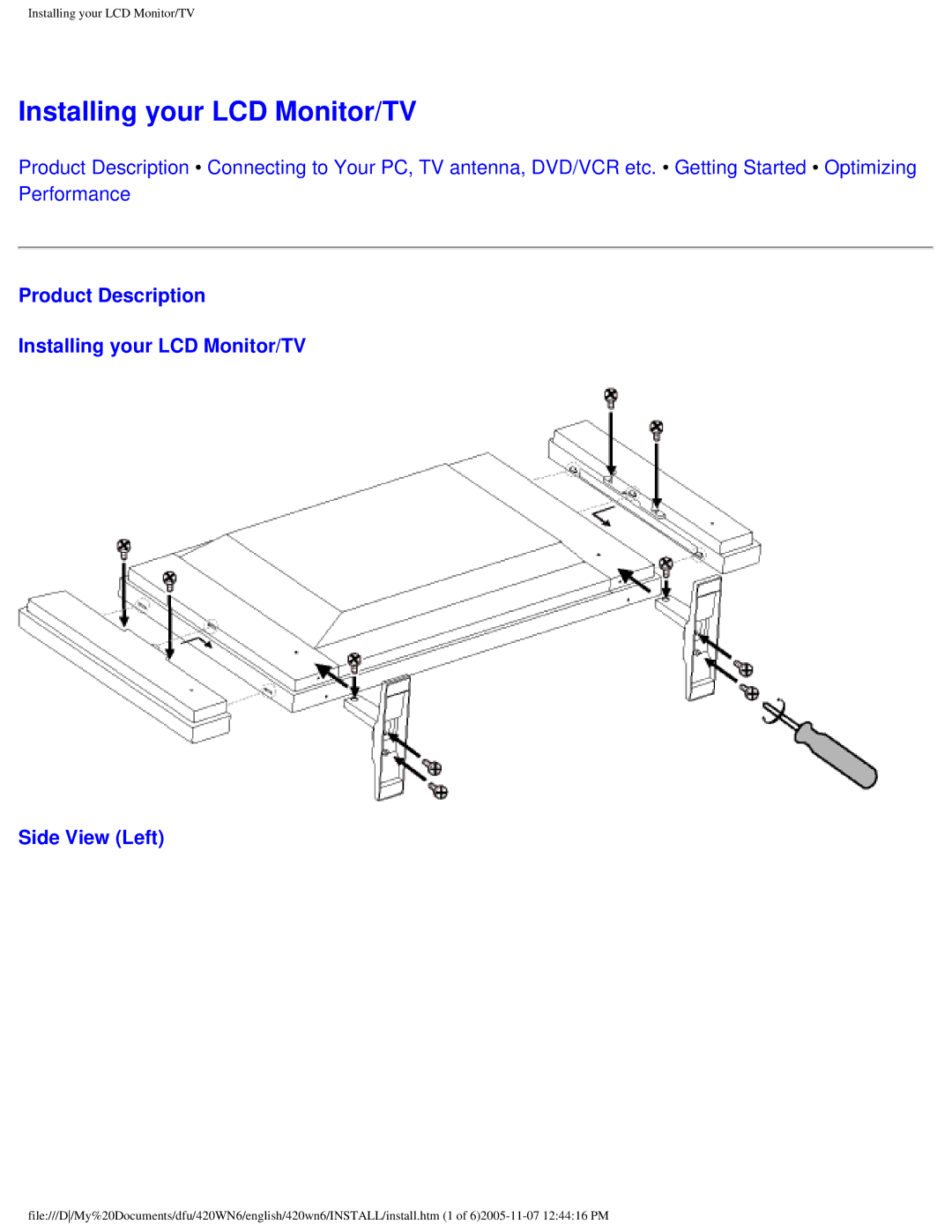 Philips 420WN6 manual Installing your LCD Monitor/TV 