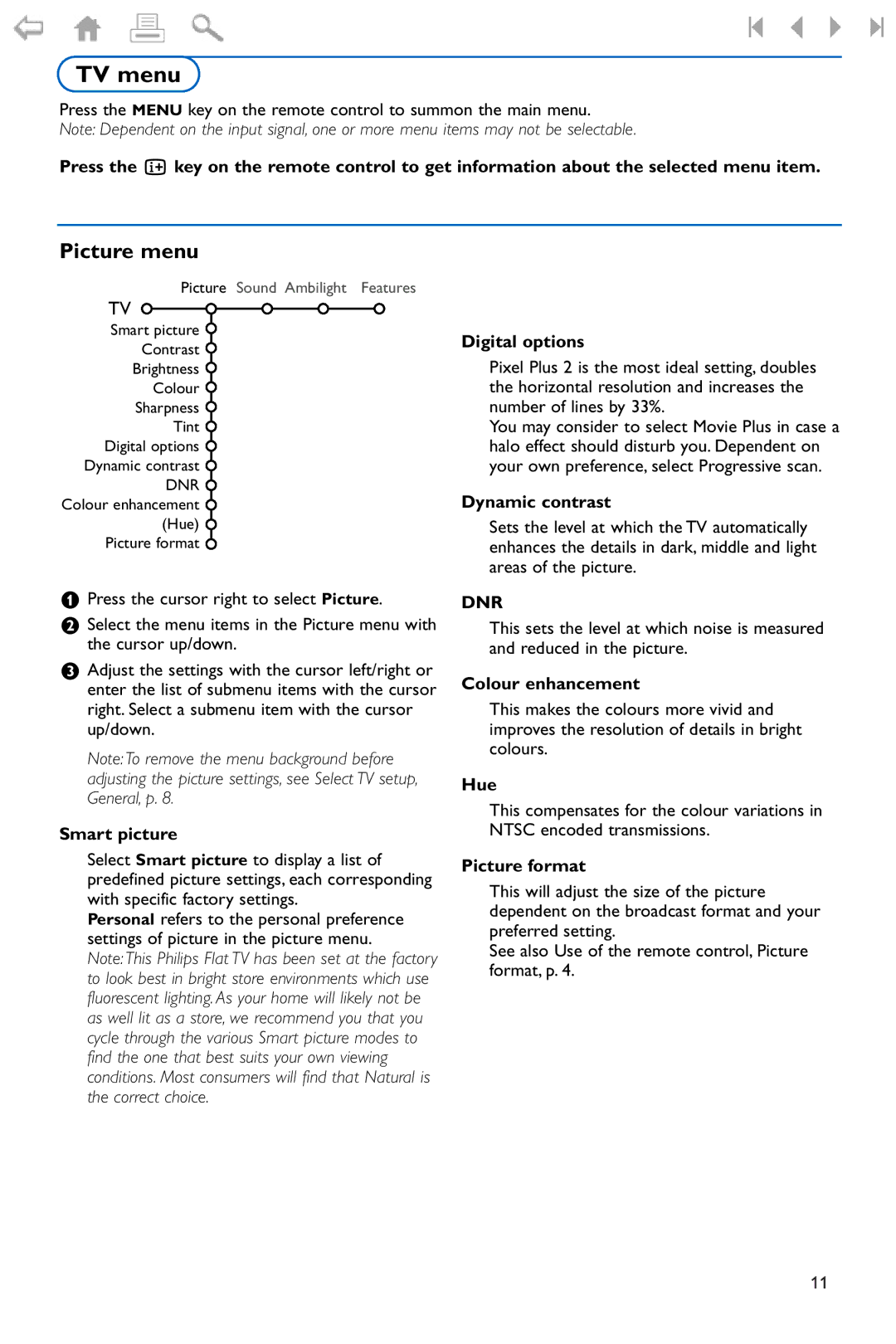 Philips 42/50PF9966 manual TV menu, Picture menu 