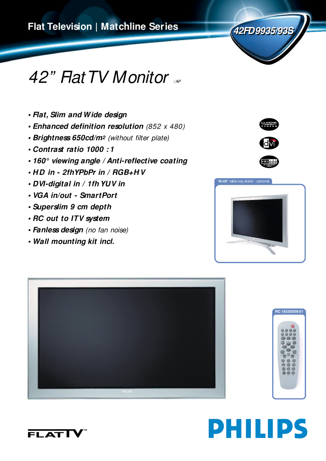 Philips 42FD9935/93S manual FlatTV Monitor / AP 