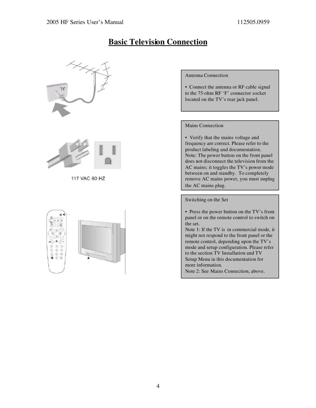 Philips 37HF7543, 42HF7543, 32HF7543 user manual Basic Television Connection 