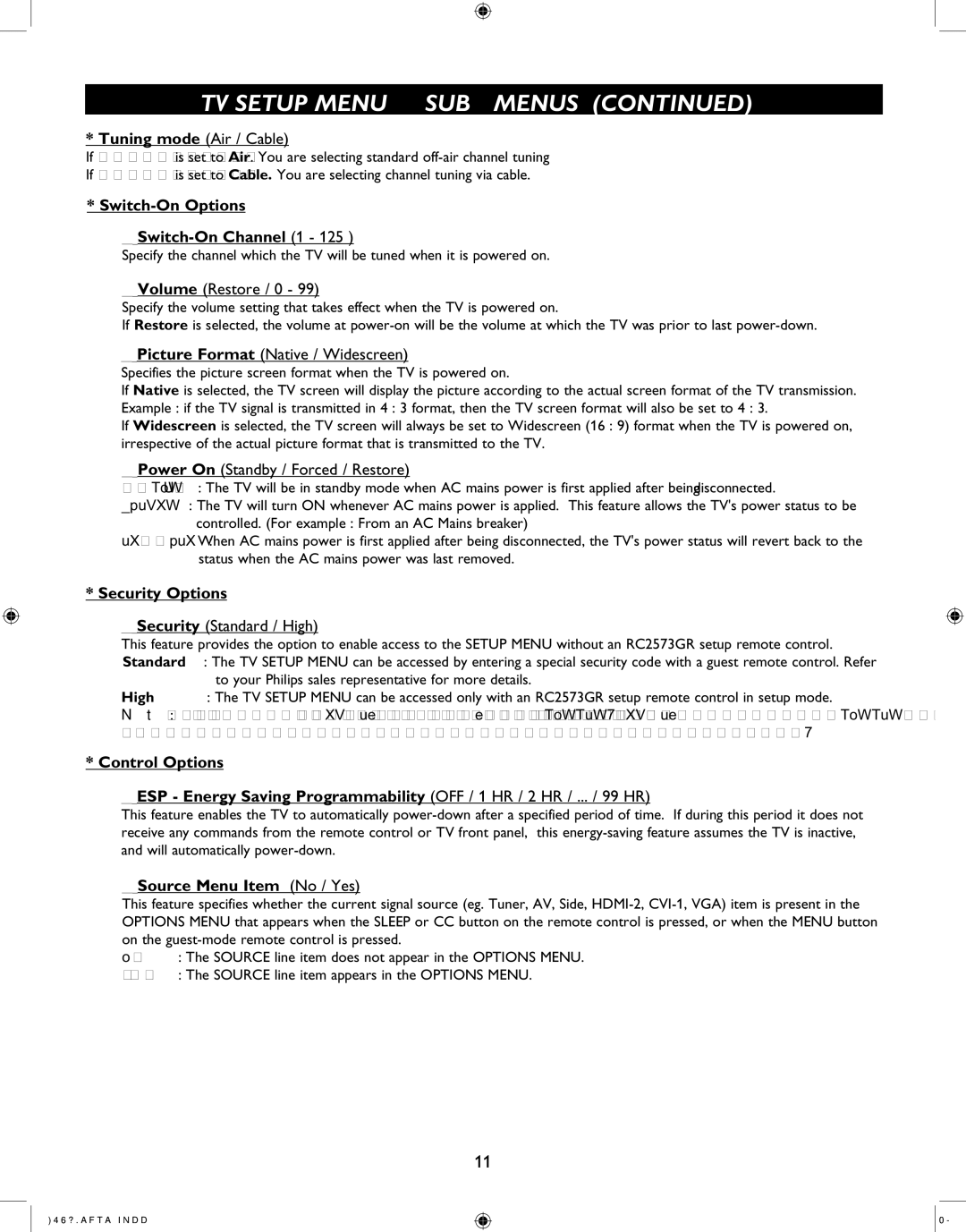 Philips 26HF5544D, 42HF7544R, 37HF7544D, 32HF7544D user manual TV Setup Menu & SUB-MENUS, Tuning mode Air / Cable 