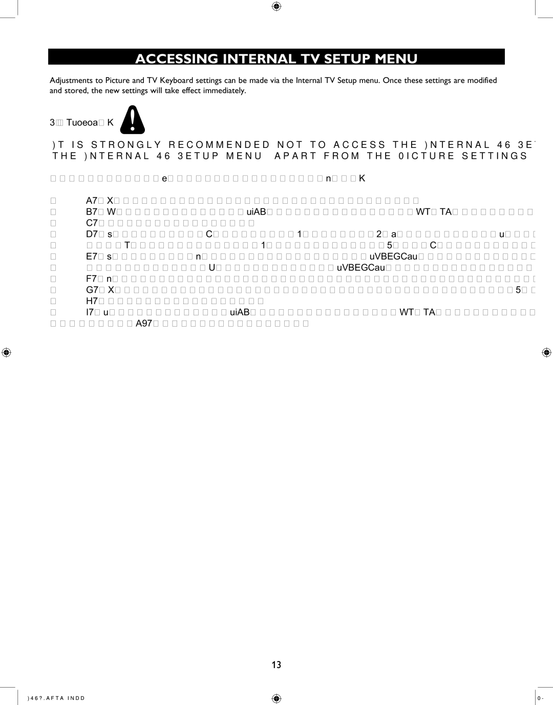 Philips 37HF7544D, 42HF7544R, 32HF7544D, 26HF5544D user manual Accessing Internal TV Setup Menu 