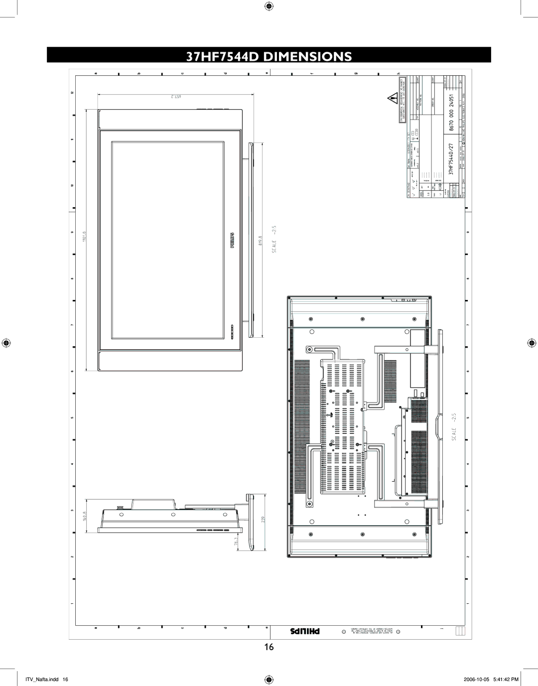 Philips 42HF7544R, 32HF7544D, 26HF5544D user manual 37HF7544D Dimensions 