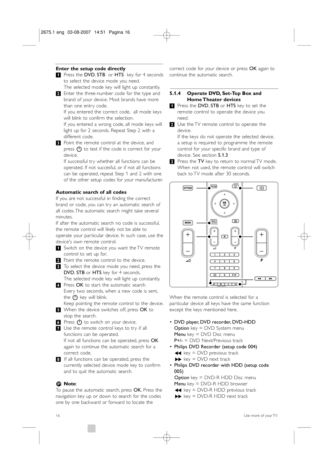 Philips 42HF9320A manual Enter the setup code directly, Automatic search of all codes, Back to TV mode after 30 seconds 