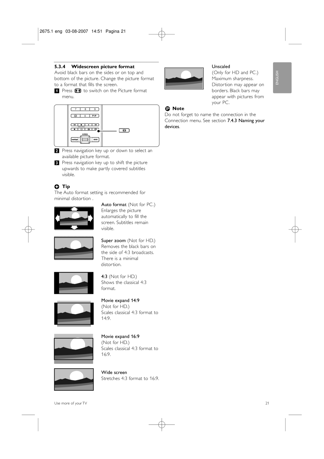 Philips 42HF9320A manual ‡ Press q to switch on the Picture format menu, RNote 