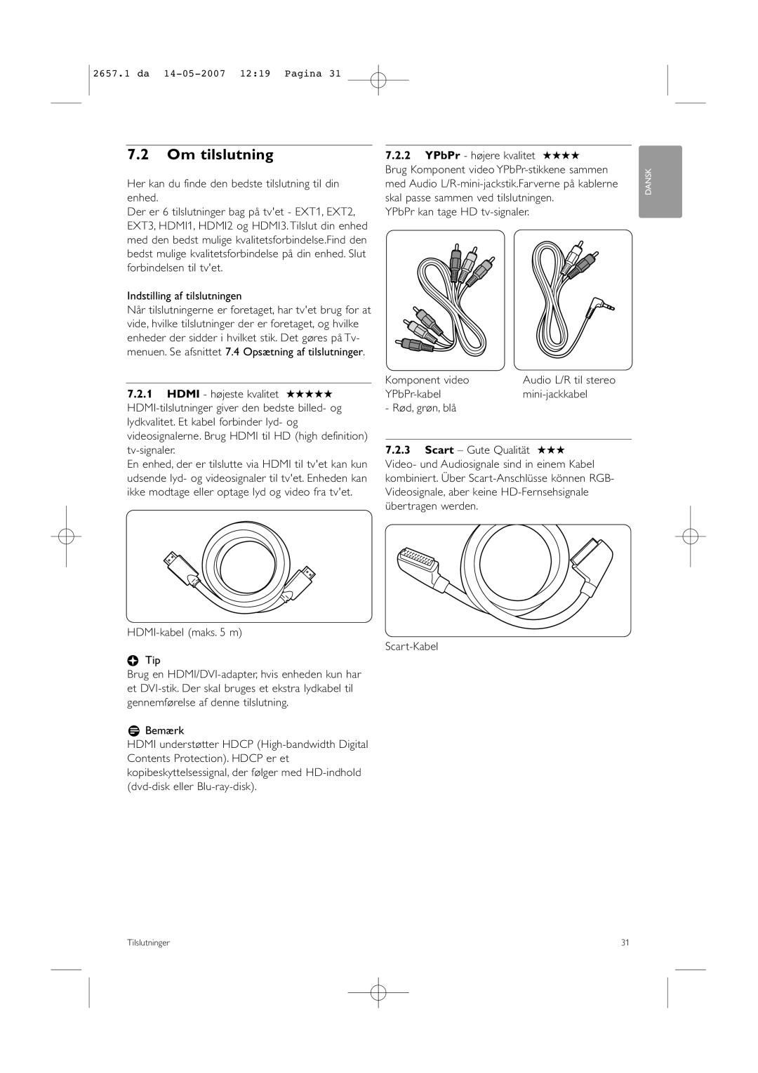 Philips 32HF9385D Om tilslutning, Her kan du finde den bedste tilslutning til din enhed, Indstilling af tilslutningen 