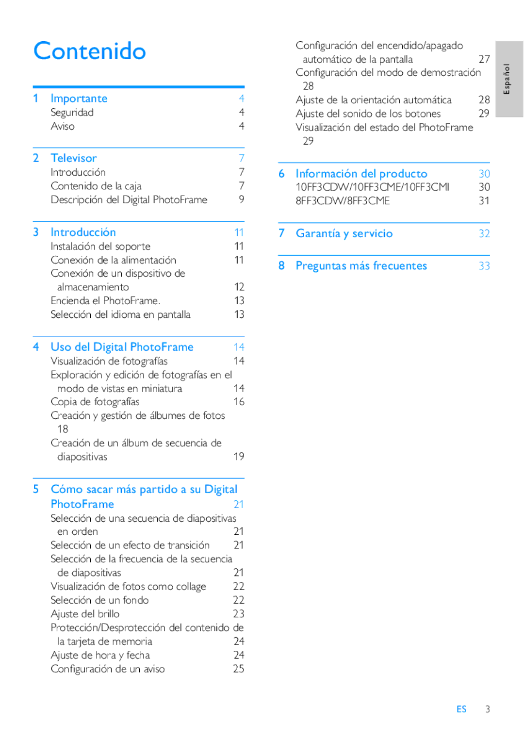 Philips 10FF3CDW, 42HF9385D, 8FF3CME, 10FF3CME manual Contenido 