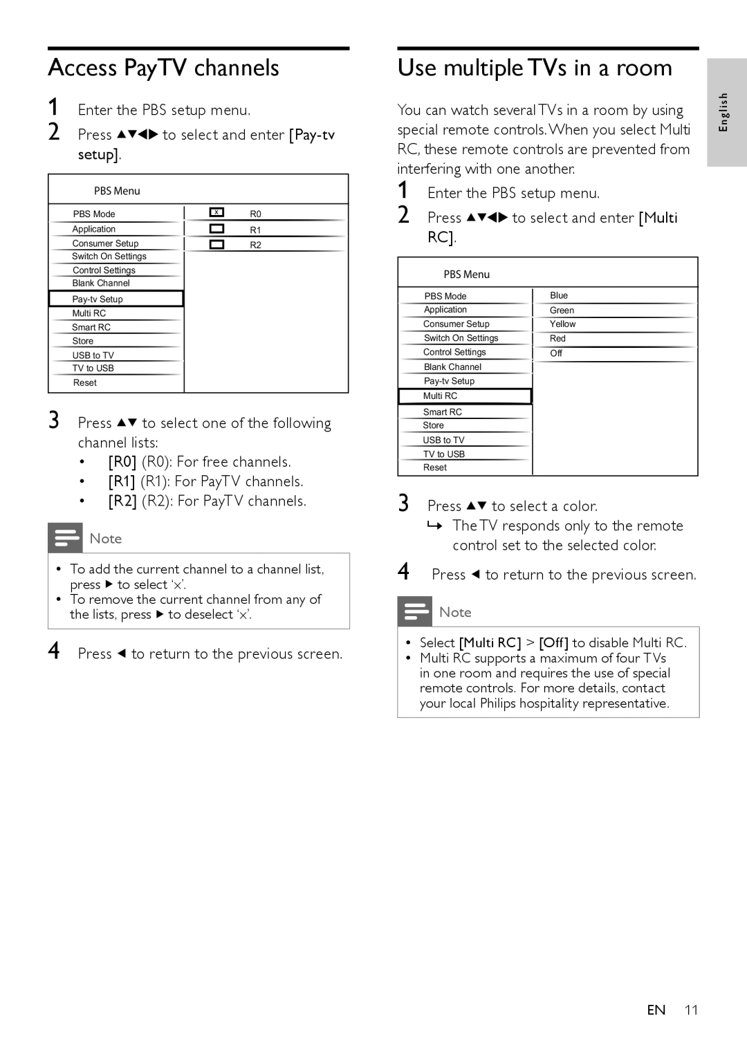 Philips 32HFL3331/97, 42HFL3381/93, 32HFL3331/93 user manual Access PayTV channels, PBS Menu G l i s h 