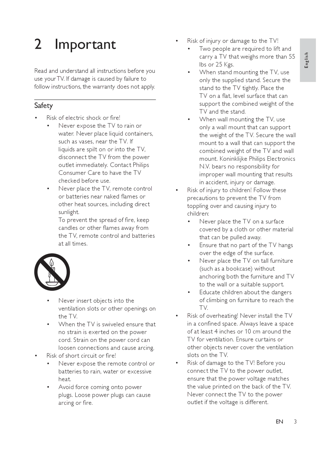 Philips 32HFL3331, 42HFL3381/97 user manual Safety, Risk of electric shock or fire 