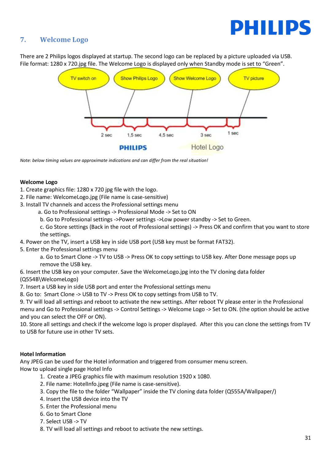Philips 42HFL5007D/10, 32HFL5007D/10, 47HFL5007D/10, 55HFL5007D/10 installation manual Welcome Logo, Hotel Information 