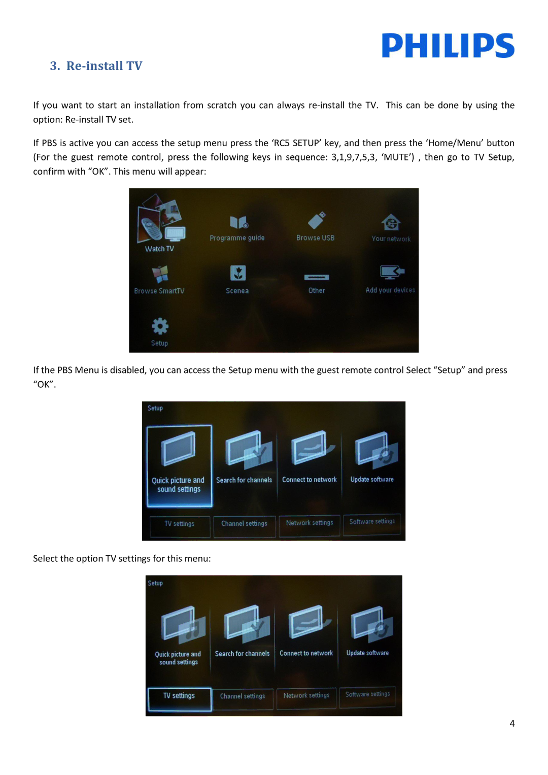 Philips 32HFL5007D/10, 42HFL5007D/10, 47HFL5007D/10, 55HFL5007D/10 installation manual Re-install TV 