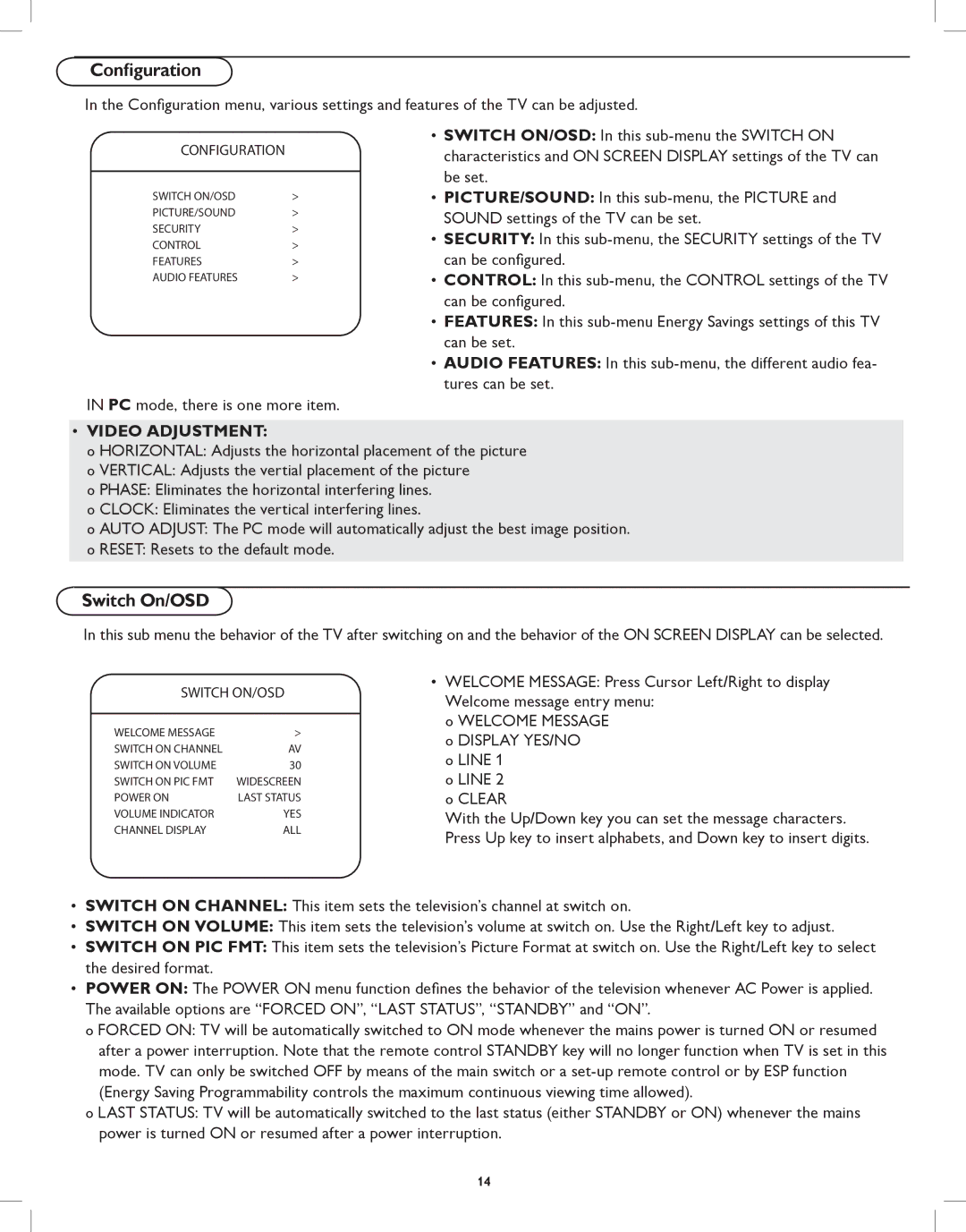 Philips 32HFL5530, 42HFL5580 user manual Switch On/OSD, Video Adjustment 