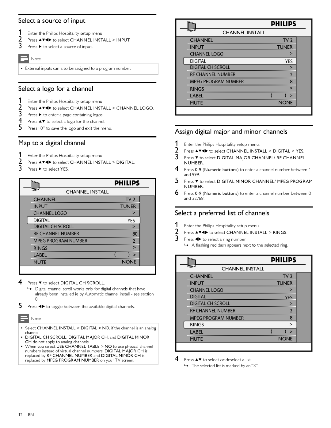 Philips 52HFL5581L/27, 42HFL5581L/27 Select a source of input, Select a logo for a channel, Map to a digital channel 